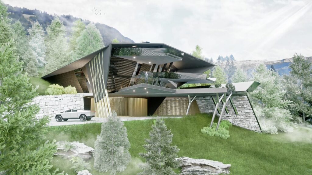 Il rendering della maxi villa di Elon Musk in Alto Adige