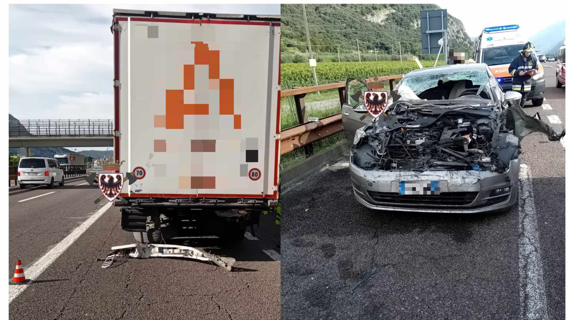 Violento tamponamento tra un’auto e un camion sull’A22: tre giovani feriti